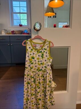 Girls Floral Tank Dress - Green & White
